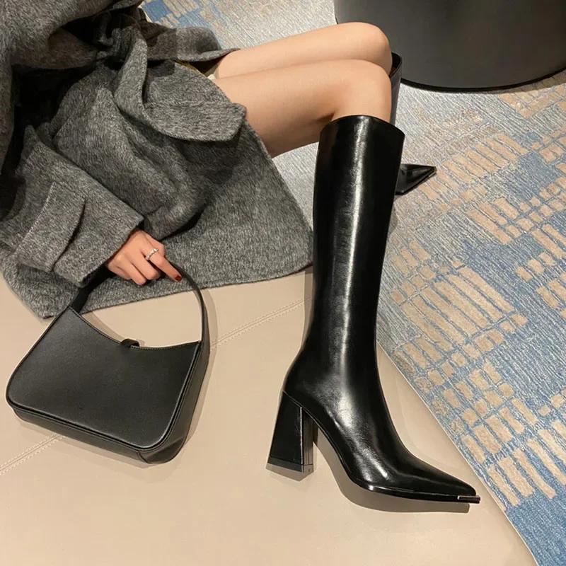Fashion Pointed Toe Women High Boots Fashion Side Zippers Long Booties Ladies Elegant Party High Heel Shoes Winter Women's Footwear