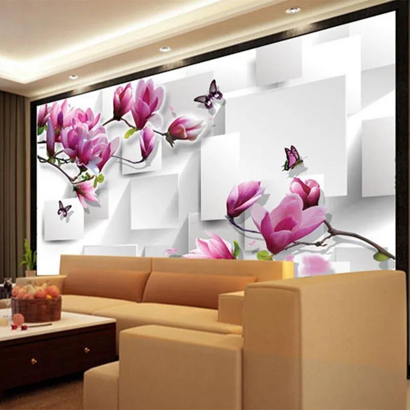 Papel Pintado Fotográfico de Diseño Interior de Moda 3d Estéreo Cuadrado Orquídea Reflejo Mural Sala de Estar Fondo de TV Papel Pintado