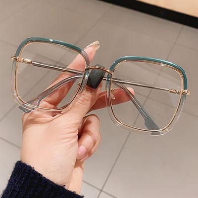 Fashion Green Clear Print Square Anti-blue Light Glasses Women Alloy Leopard Oversize Computer Glasses Frame Female Shades
