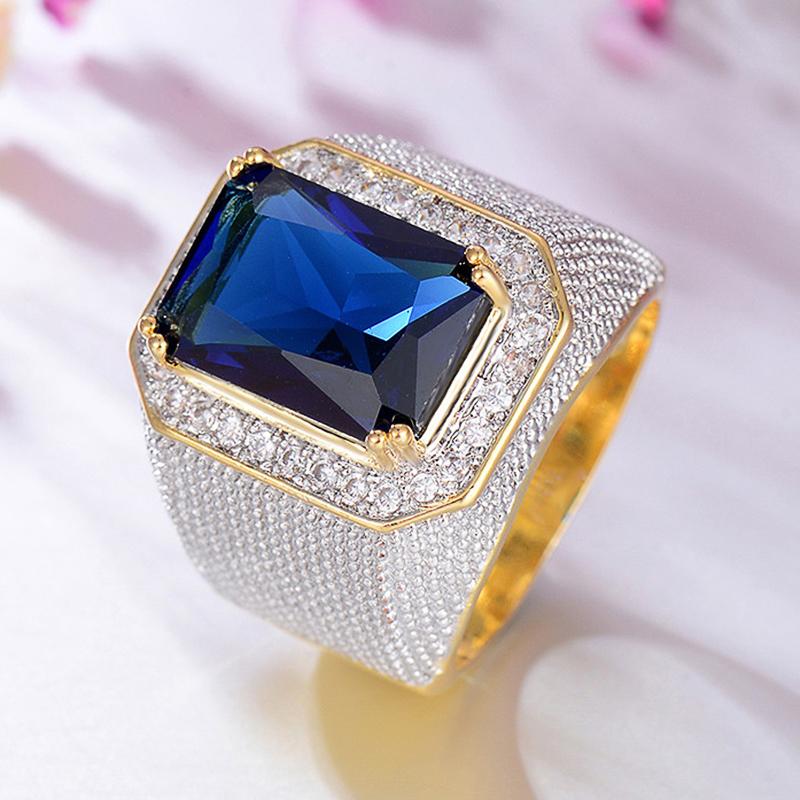Huitan Gorgeous Blue/Black Cubic Zirconia Wide Ring for Women Wedding Engagement Luxury Accessories Party Modern Fashion Jewelry