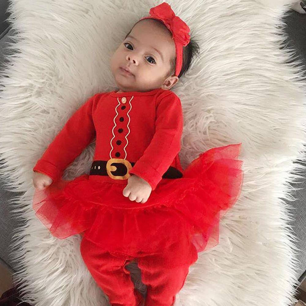 Christmas Santa Claus Baby Girls Tulle Jumpsuit One-Piece Suit Clothes for 0-24 Months