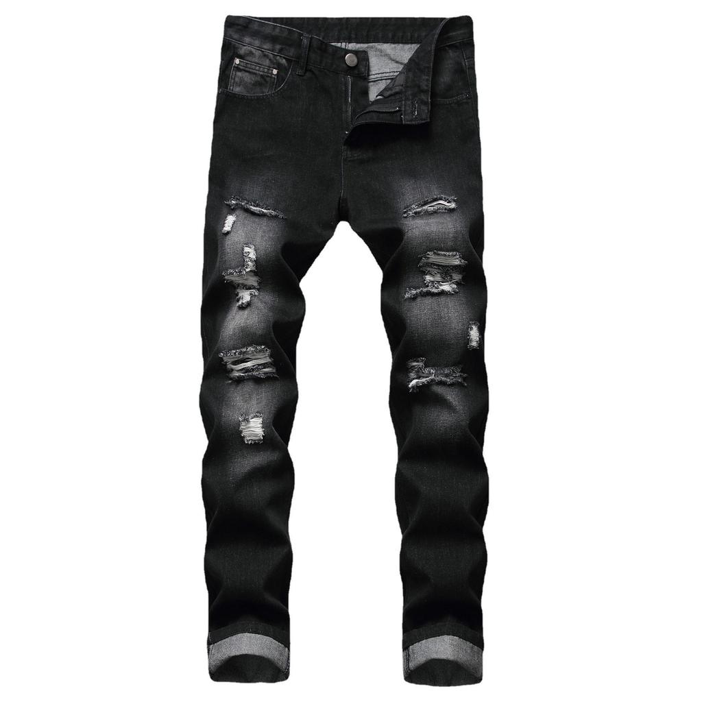Men's Light Ripped Slim-Fit Straight-Leg Distressed Denim Jeans