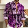 Men's Long-Sleeved Polo Shirt, Vintage Print Style with Greek Key Pattern, Elegant, Comfortable, and Stylish Men's Top