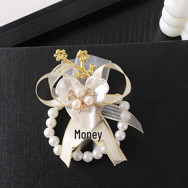 Bridesmaid Floral Wrist Corsage - Forest Series, Fresh Korean-Style Pearl Bracelet for Weddings