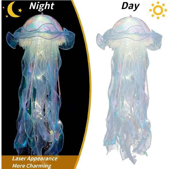 4 Pack LED Jelly-Fish Lamps, Hanging Glitter Iridescent Jelly-Fish Lantern, Home Office Room Decoration, Birthdays Halloween Christmas Gift for