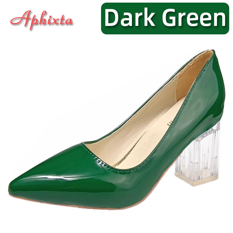 Fashion Aphixta 7cm High Heels Women Lady Orange Leather Pumps Female Wedding Green Transparent Shoes Drop Shipping Plus Size  30-50