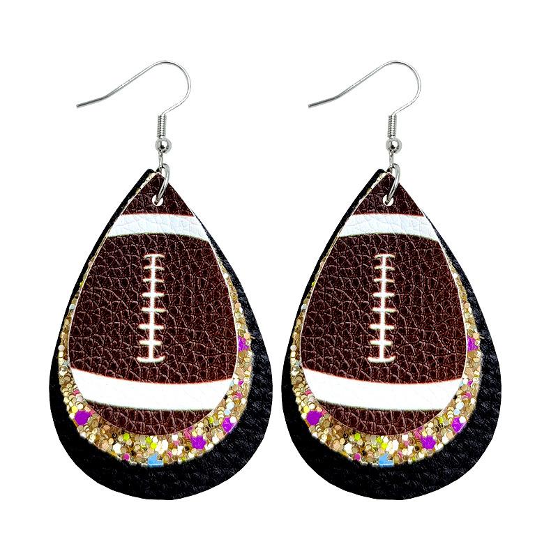 Rugby Drop Leather Earrings Multi-Layer Christmas Earrings