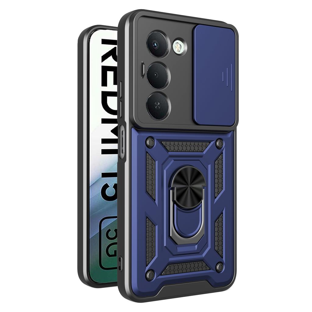 For Xiaomi Redmi 15 5G (Global) (169mm) Case Kickstand PC+TPU Phone Cover with Camera Lens Slider - Blue