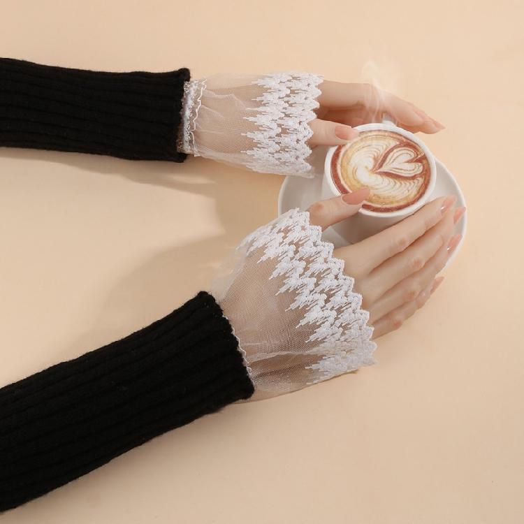 Stylish Sheer Wrist Cuffs Lace Pattern Detail Nails Photography Accessories Lightweight Fabric