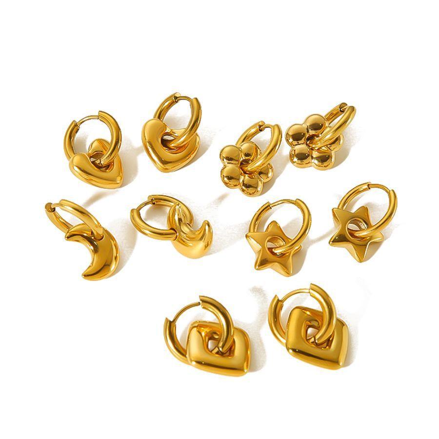 Fashion Gold Plated Heart Star Moon Earrings With Waterproof Stainless Steel For Women