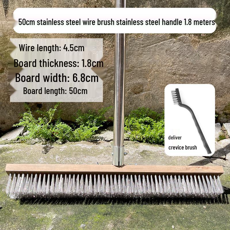 Stainless Steel Wire Floor Scrubber with Long Handle and Hard Bristles
