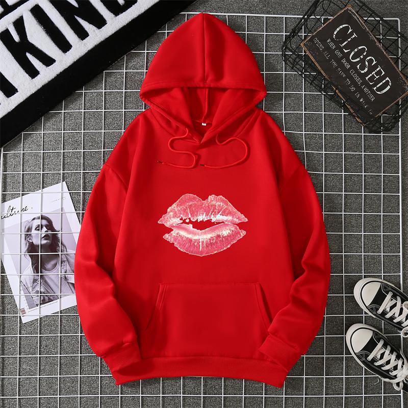 Sexy lip print hoodie long-sleeved women's casual fashion sweatshirt