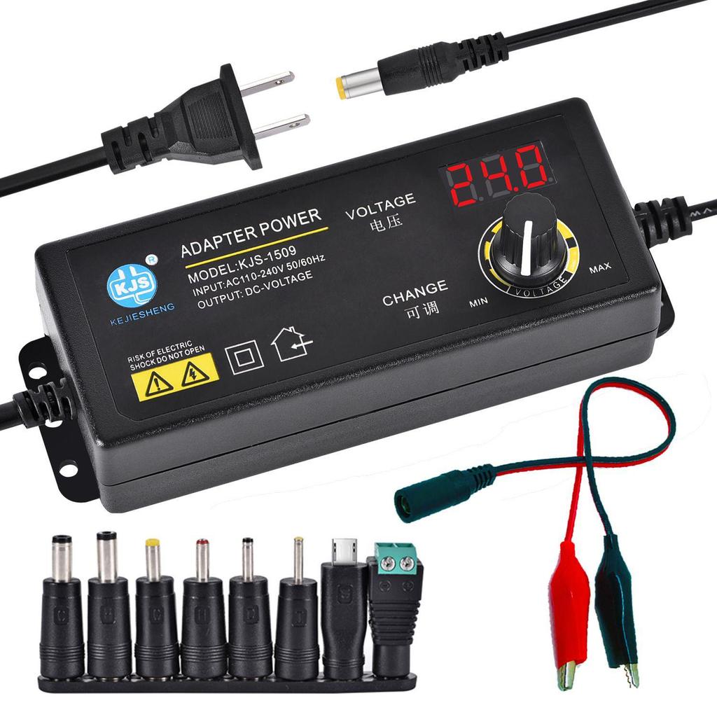 Adjustable Voltage Power Adapter with Stepless Speed Control, Dimming Display, US Standard, 3-24V 60W Power Supply