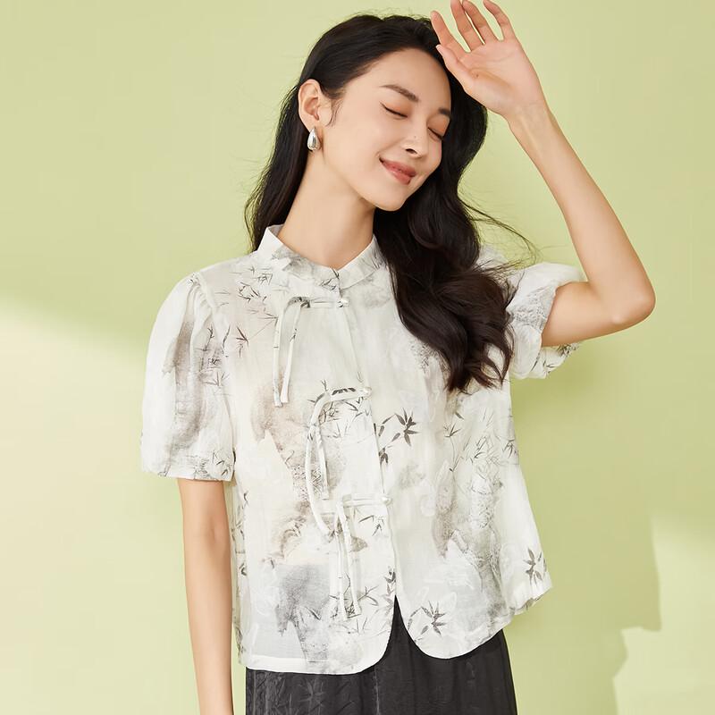 Damen Chinesischer Stil Florales Kurzarmhemd
