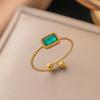 Retro Green Zircon Pendant Necklace Bracelet  Ring Women, Crystal Stone Chain Stainless Steel Gold Plated Luxury  Gifts