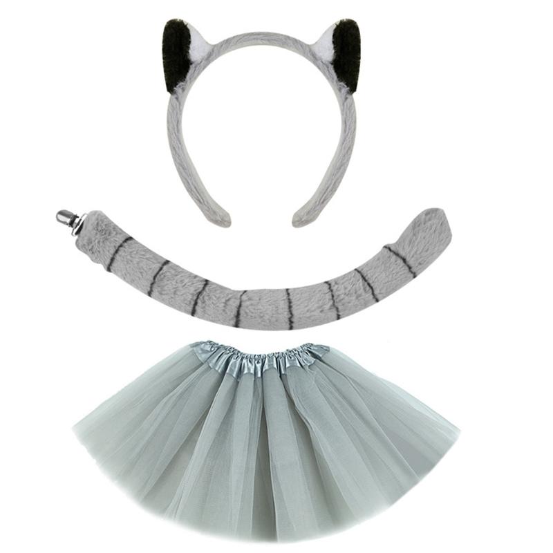 Monkey Costume Monkey Ear Headband Tail Bowtie Glove and Skirt Halloween Lemur Dress Up Outfit for Kid Halloween Cosplay