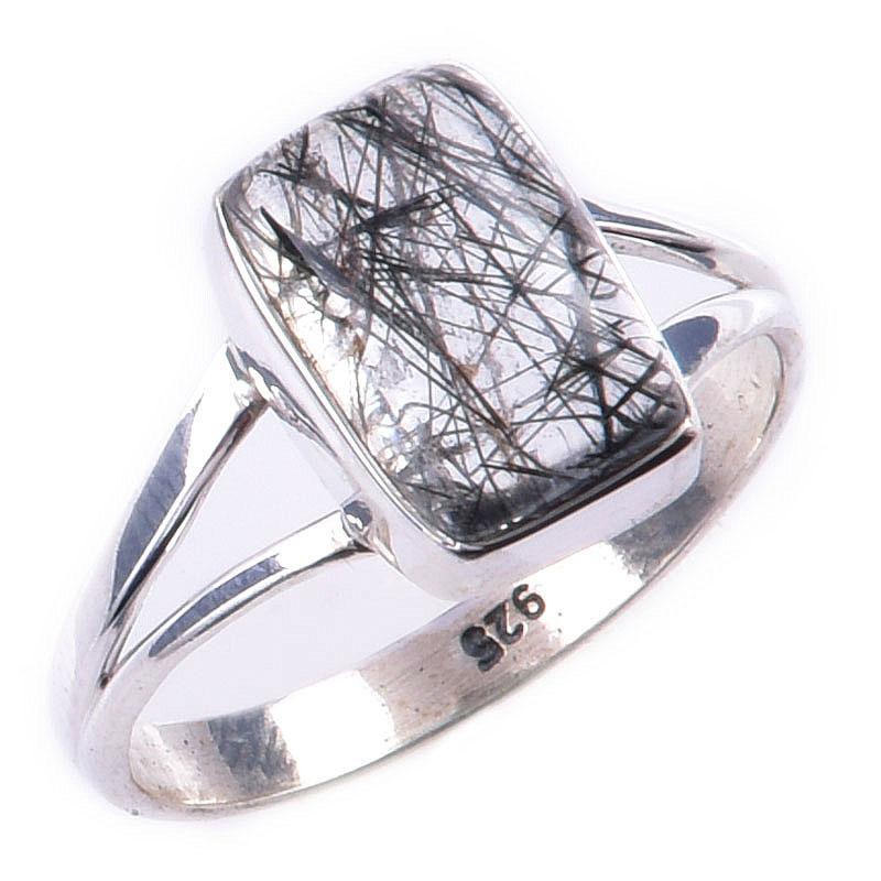 Natural Black Rutile Gemstone Handmade 925 Solid Sterling Silver Ring S.7 k7C06