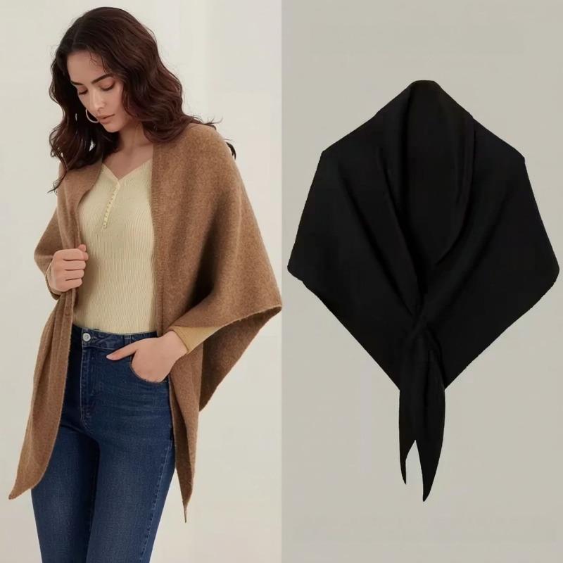 Big shawl triangle scarf women's autumn and winter warm versatile wear knitted cape retro autumn and winter wool cape scarf