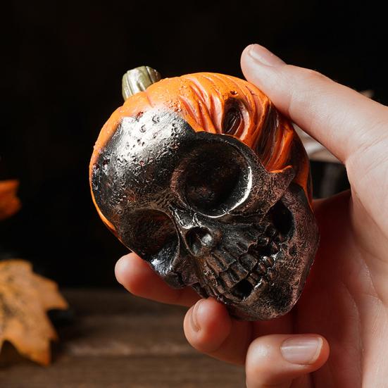 Yousheng Skeleton Pumpkin Ornaments, Resin Durable Halloween Decorations, Retro Dark Style Table Decor, for Party Window