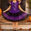 Purple Bat Design Demon Costume Wizard Hat Included Role Play Clothes Cosplay Dress  For Girls