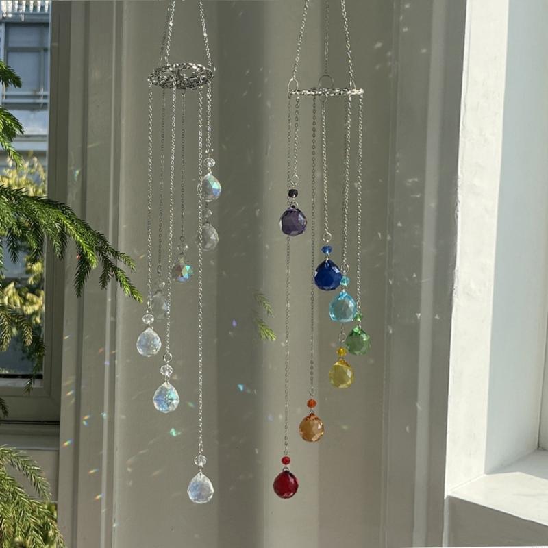 Colorful Crystal Wind Chimes Suncatchers Wall Hanging Ornament for Window and Garden Wedding Decoration Prism Pendants P9YB