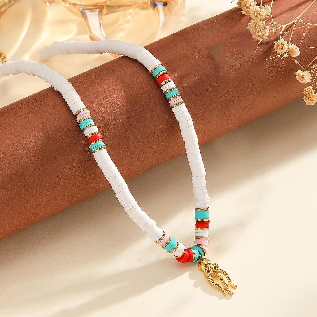 Atoztide Fashion Ocean Series Polymer Clay Necklace Bracelet Jewelry Set for Women Stainless Steel Shell Conch Pendant Set Gift