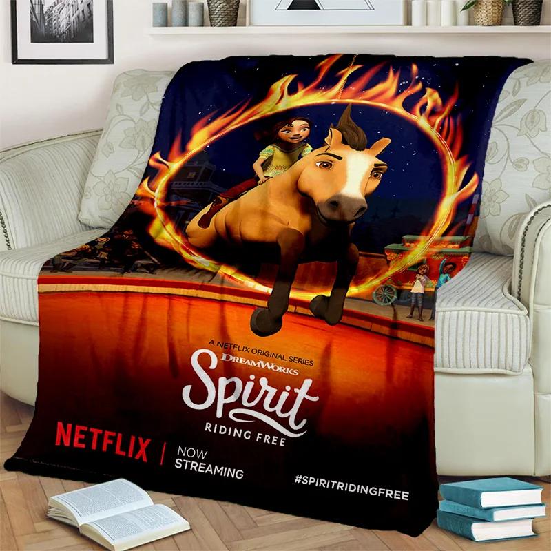 Coperta Cartoon Spirit a Cavallo con Cavalli Liberi, Morbida Coperta Plaid per Casa Camera da Letto Letto Divano Picnic Viaggio Ufficio Coperta per Bambini