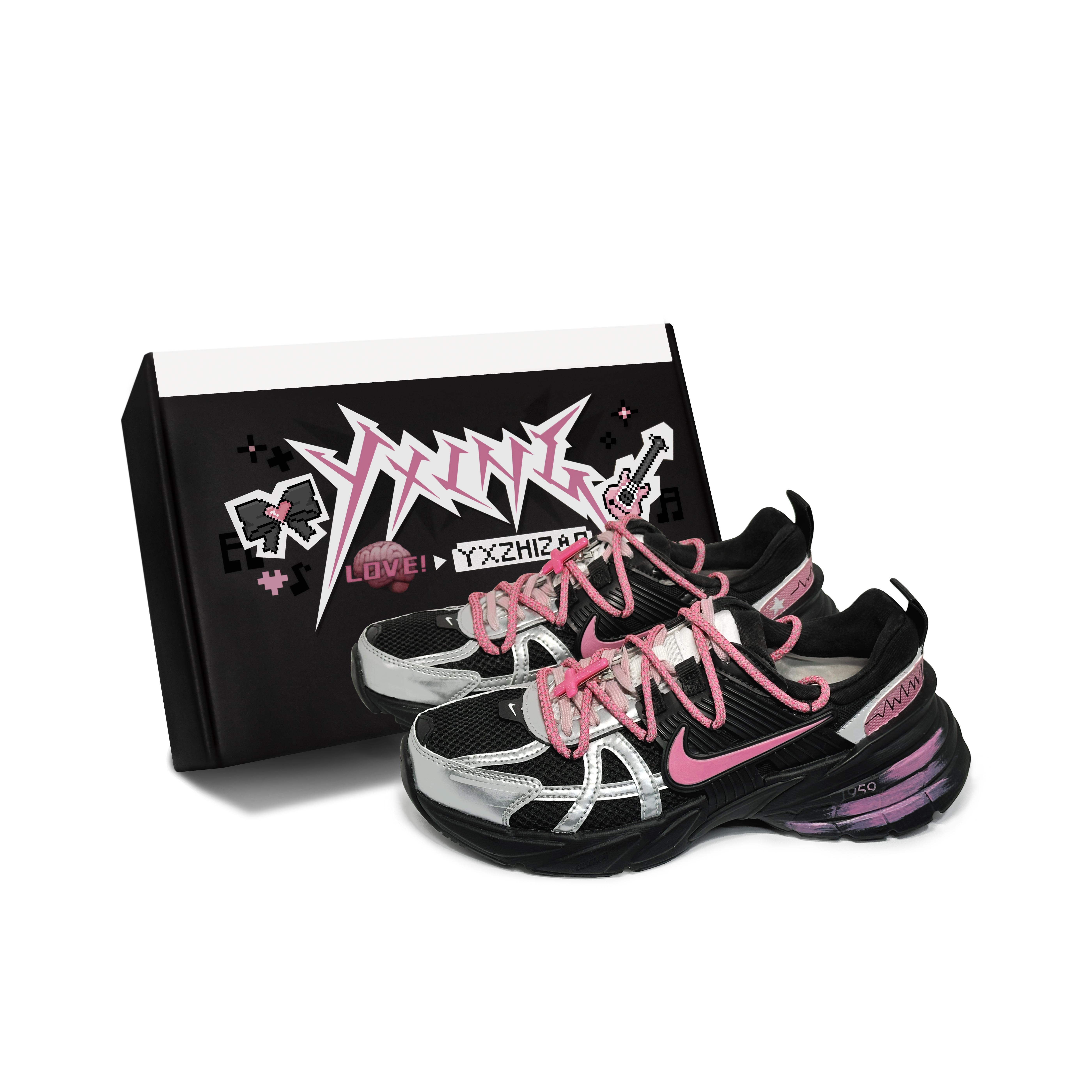 Scarpe da Corsa Casual Basse Nike V2K Run Mesh, Tessuto Traspirante, Donna, Nero Rosa FD0736-100(Team186-S-BOX) cm