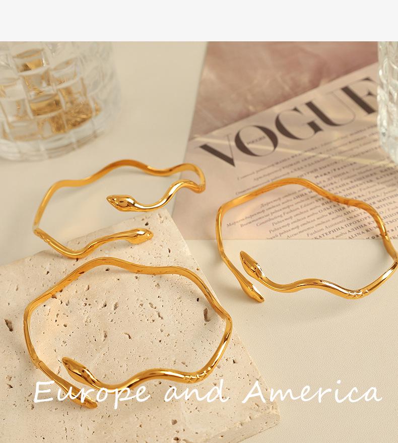 High-End Stainless Steel Spirit Snake Design Open Bracelet for Girls