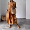 Sommer Casual Damen Baumwolle Leinen Einfarbig Tasche Lange Ärmelloses Kleid