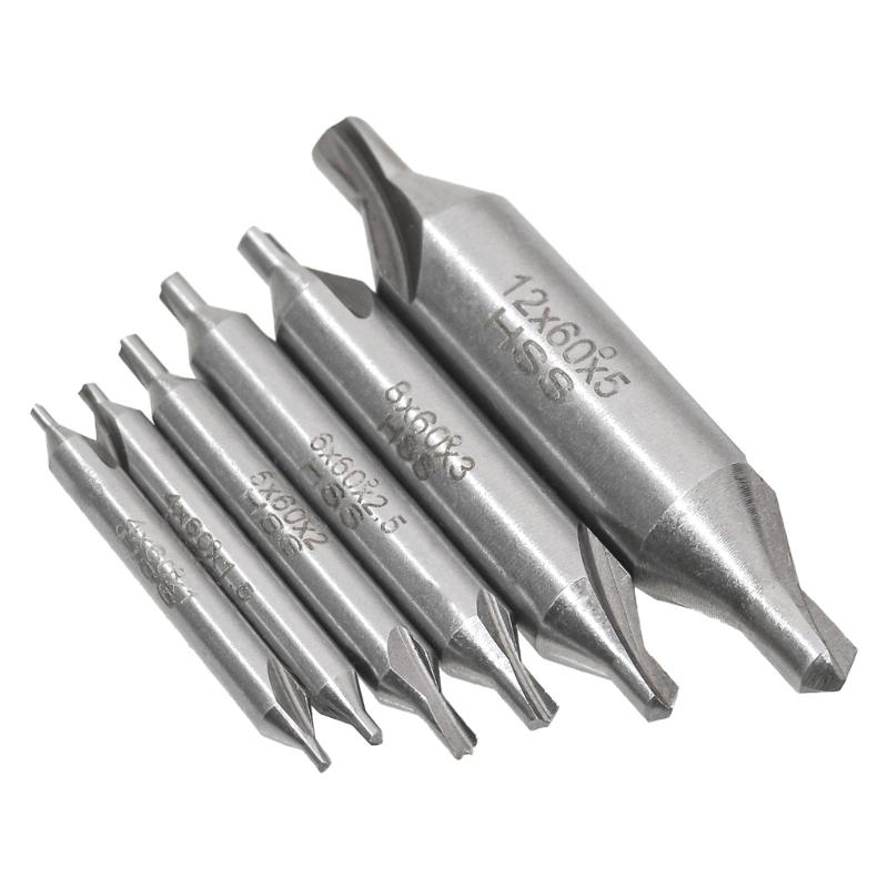 6Pcs High Speed Steel Center Drill Bits Set Countersink Drill Bit Adapter for Lathe Metalworking Size 1/1.5/2/2.5/3/5mm