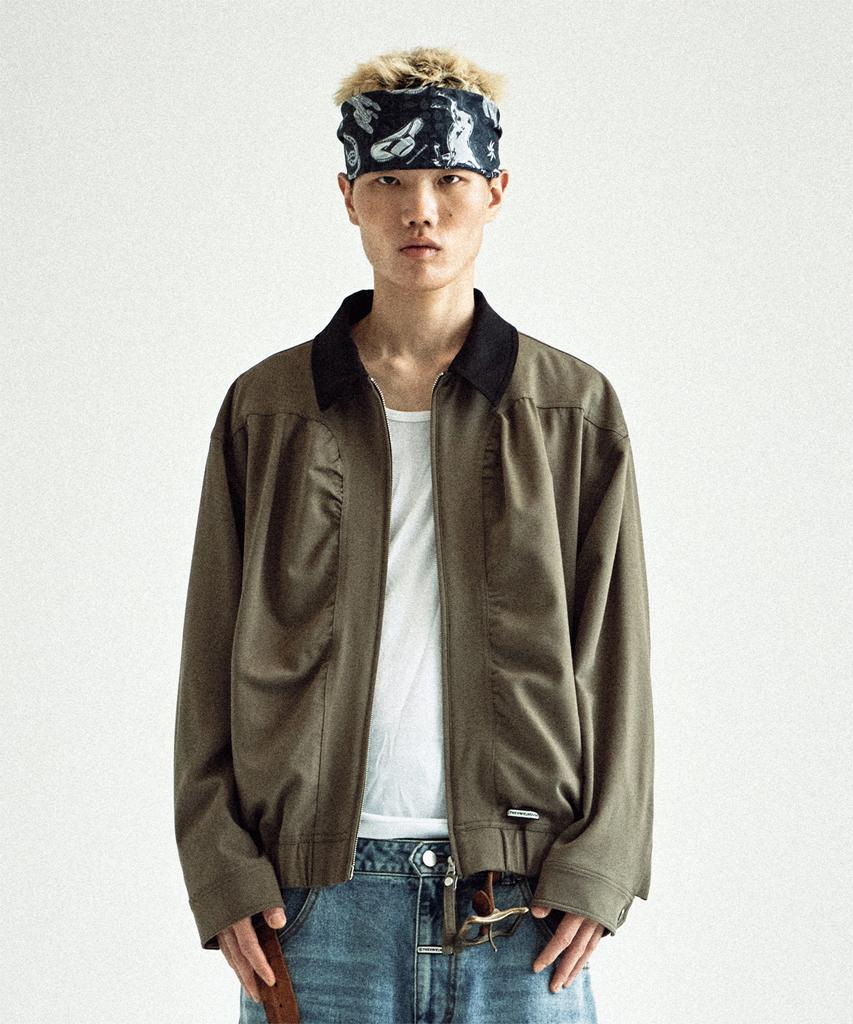 Thevinylhouse Mixed Collar Blouson Jacket Khaki