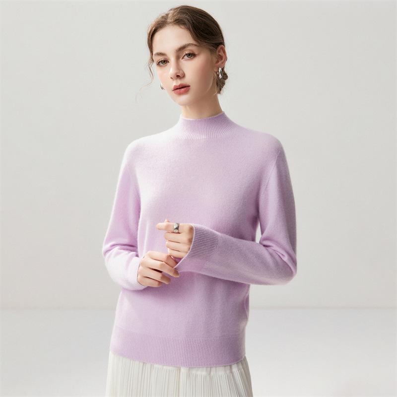 Lekasha Women's Cashmere Goat Wool Twelve-Needle Half-High Collar Sweater - Autumn/Winter Base Layer