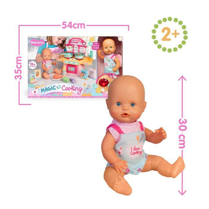 Cuisine magique avec poupée - Nenuco - 30 cm - Corps rigide - 10 accessoires - Lumières et sons réalistes - Rose