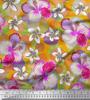 Soimoi Japan Crepe Satin Fabric Leaves & Plumeria Flower Decor Fabric Printed Metre 42 Inch