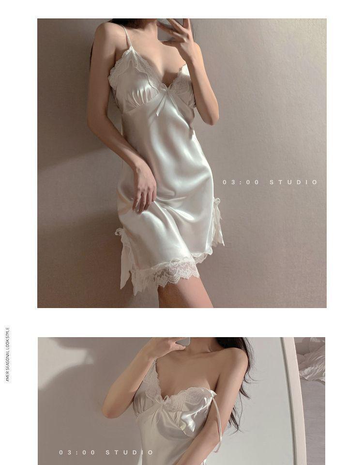 Sleek Ice Silk V-Neck Camisole Nightgown with Chest Pads - 2026 Summer Pure Desire Collection for Women