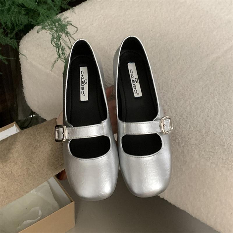 

Fashion IPPEUM Mary Janes Shoes Black Women Ballet Flats Silver Buckle PU Leather Ballerinas Zapatos Mujer 245 серебряный