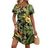 Women’s Short Sleeve Casual Dress with Leaf Print Loose Fit Crew Neck Soft Fabric Summer Style