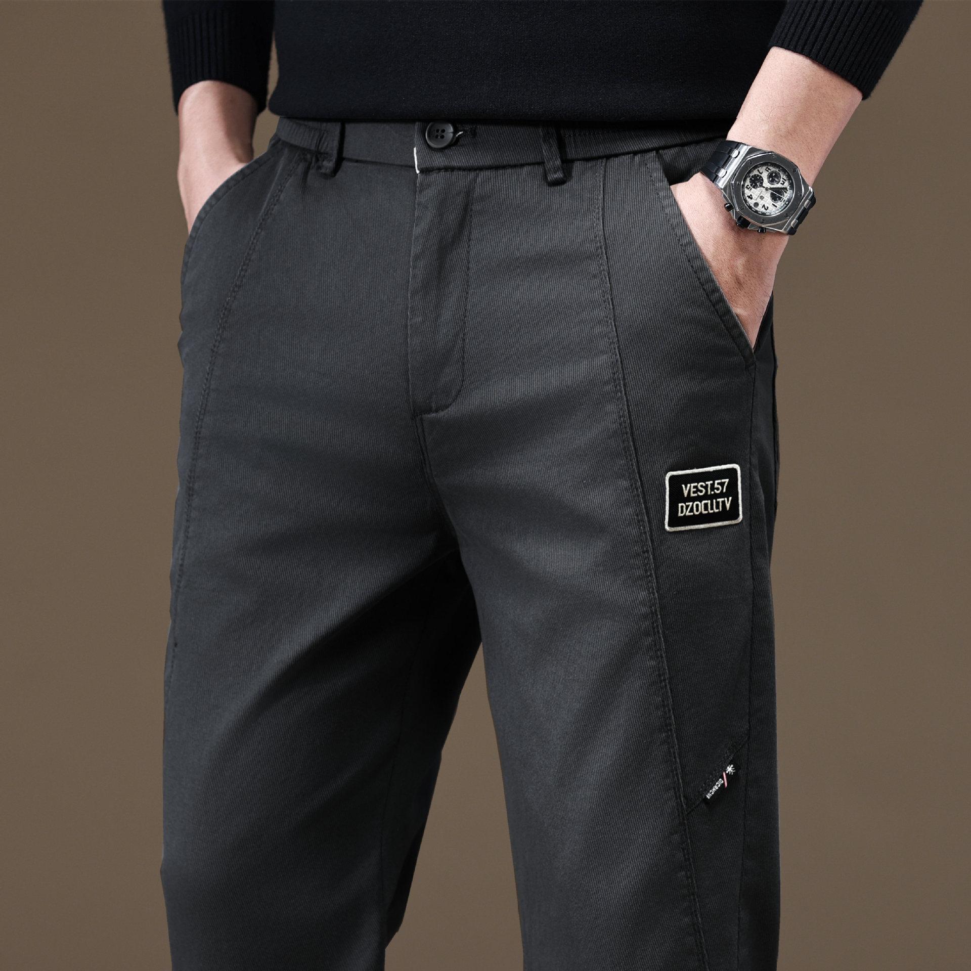 

Business casual pants men s autumn fashion trend splicing straight slim pants 28 чёрный
