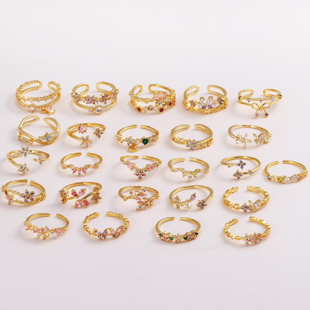 New Cute Colorful Zircon Flower Ring For Women Girl Fashion Vintage Zircon Adjustable Rings Jewelry Gift