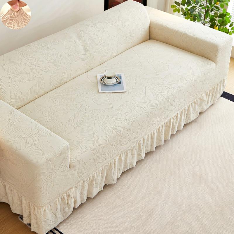Non-slip Stretch Couch Cover 1/2/3/4 Seater Jacquard Solid Color Sofa Cover With Skirt for Bedroom Office Living Room Home Decor