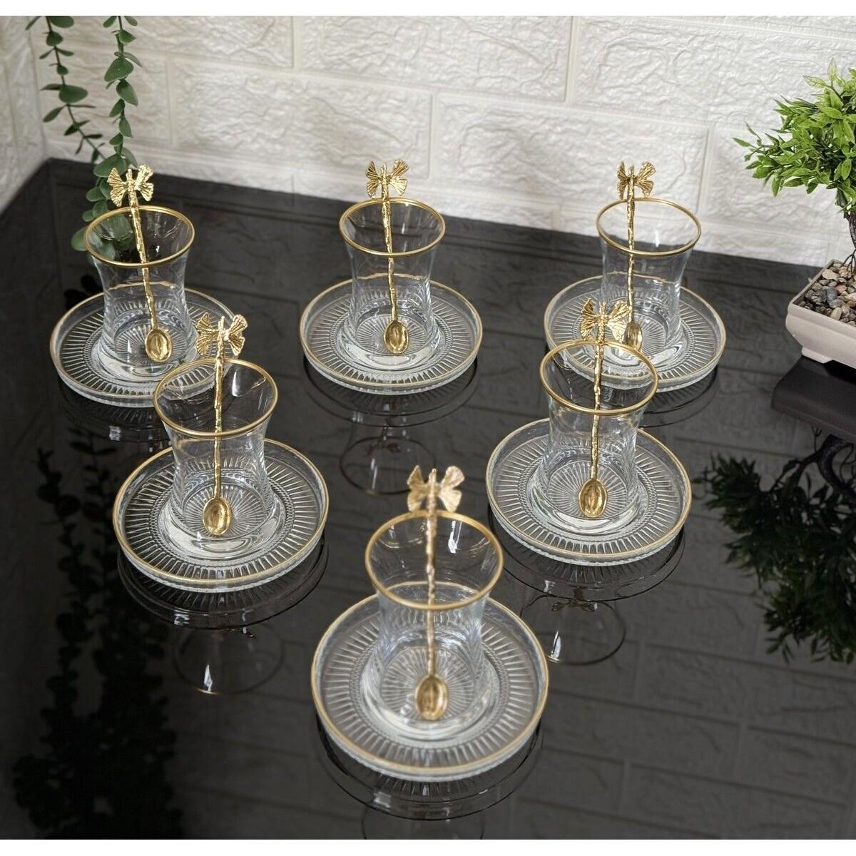 

18 Piece Tea Set Gold Butterfly Tea Spoon 6 Cups 6 Plates 6 Spoons Standart білий