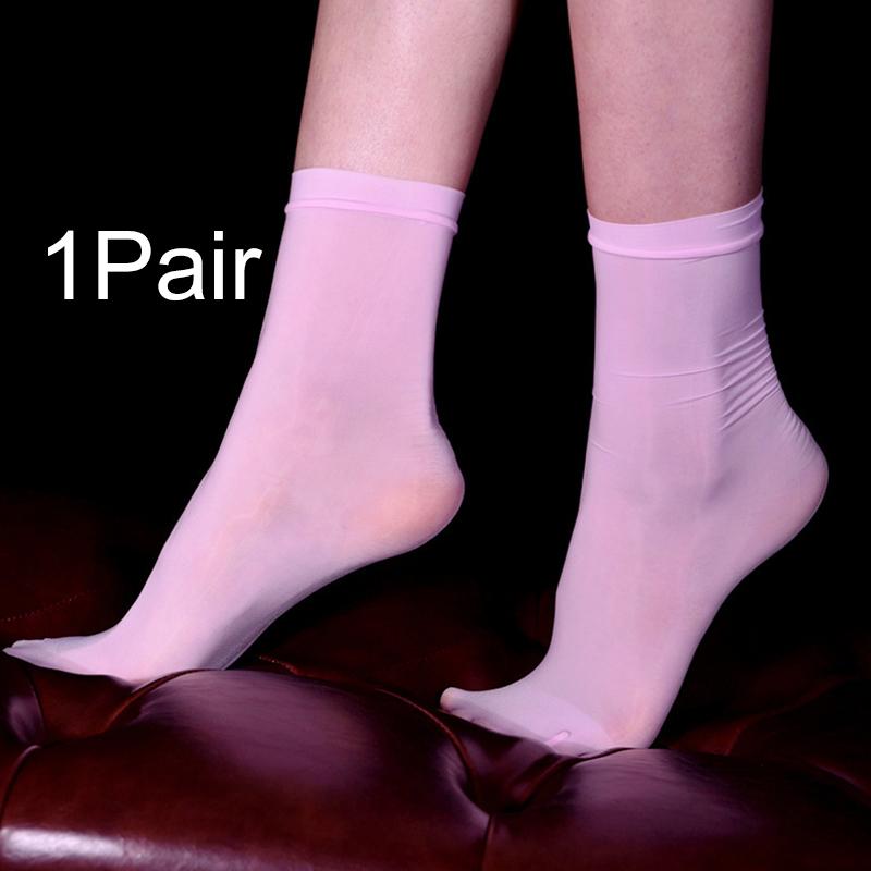 1Pair Solid Color Oil Shiny Nylon Summer Female Silky Sheer Stockings Ankle Socks Women