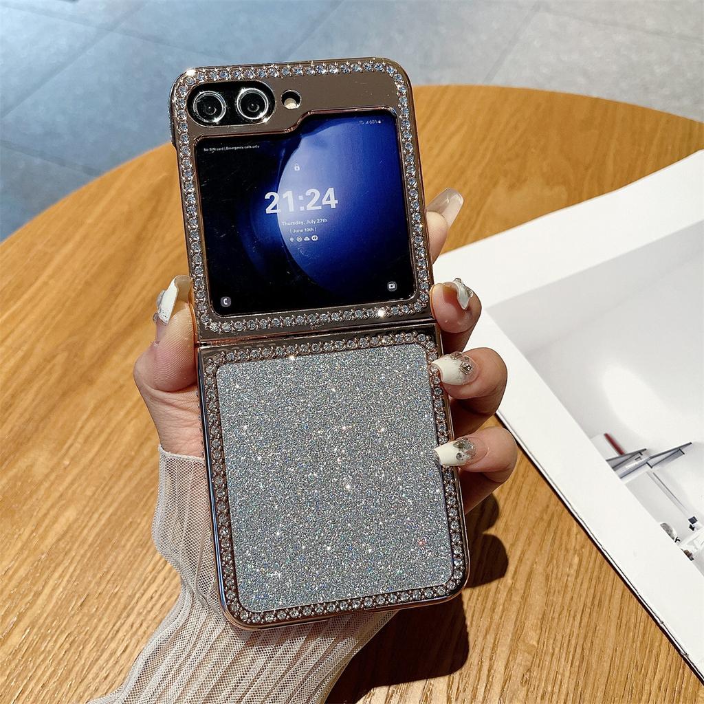 New Samsung ZFlip6 Flash Powder Electroplated Mobile Phone Case Suitable for Zflip5 Fashionable Women's Flash Diamond Girl Two In One