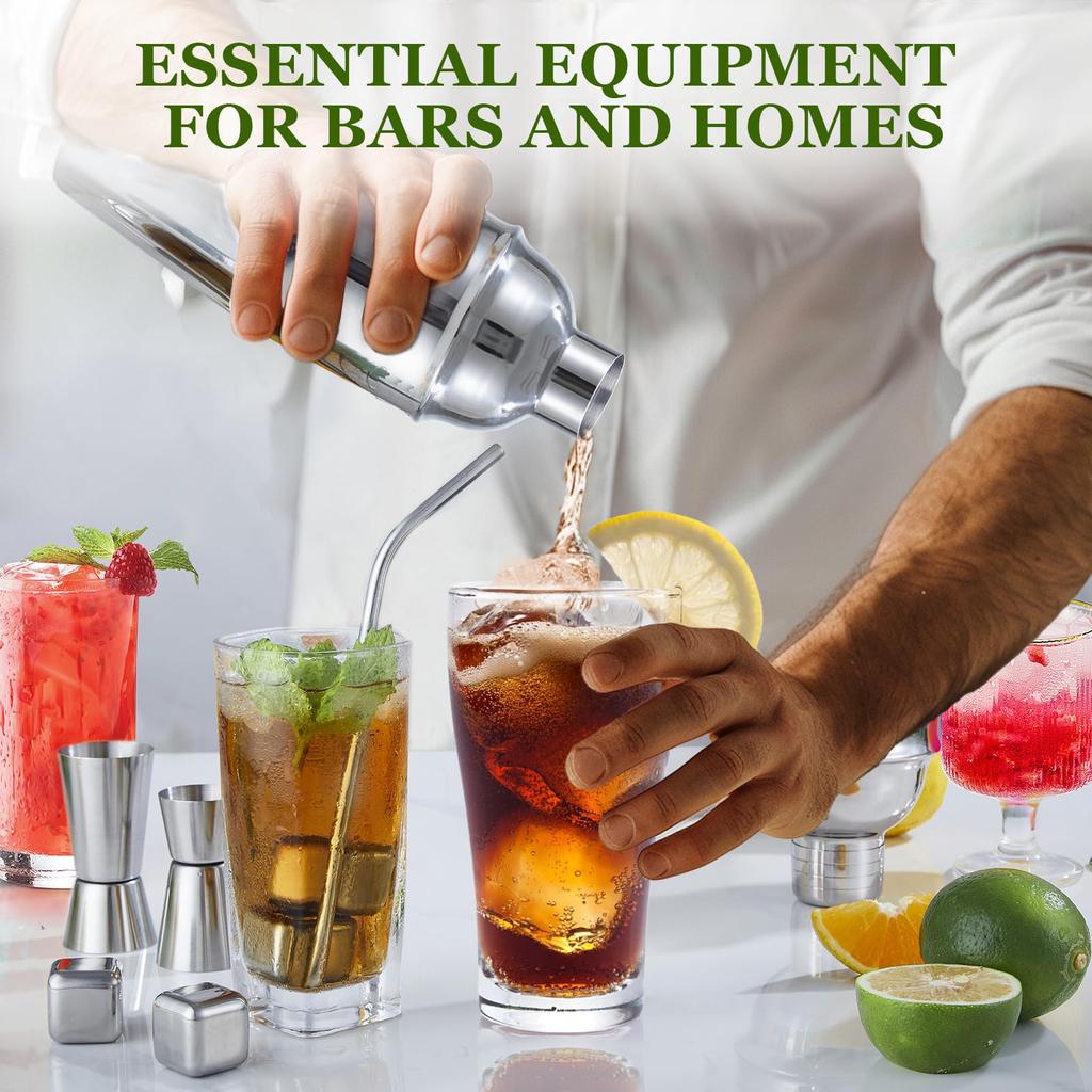 Cocktail Shaker Set, 23-Piece Boston Stainless Steel Bartender Kit Cocktail Recipes Booklet, Professional Bar Tools for Drink Mixing