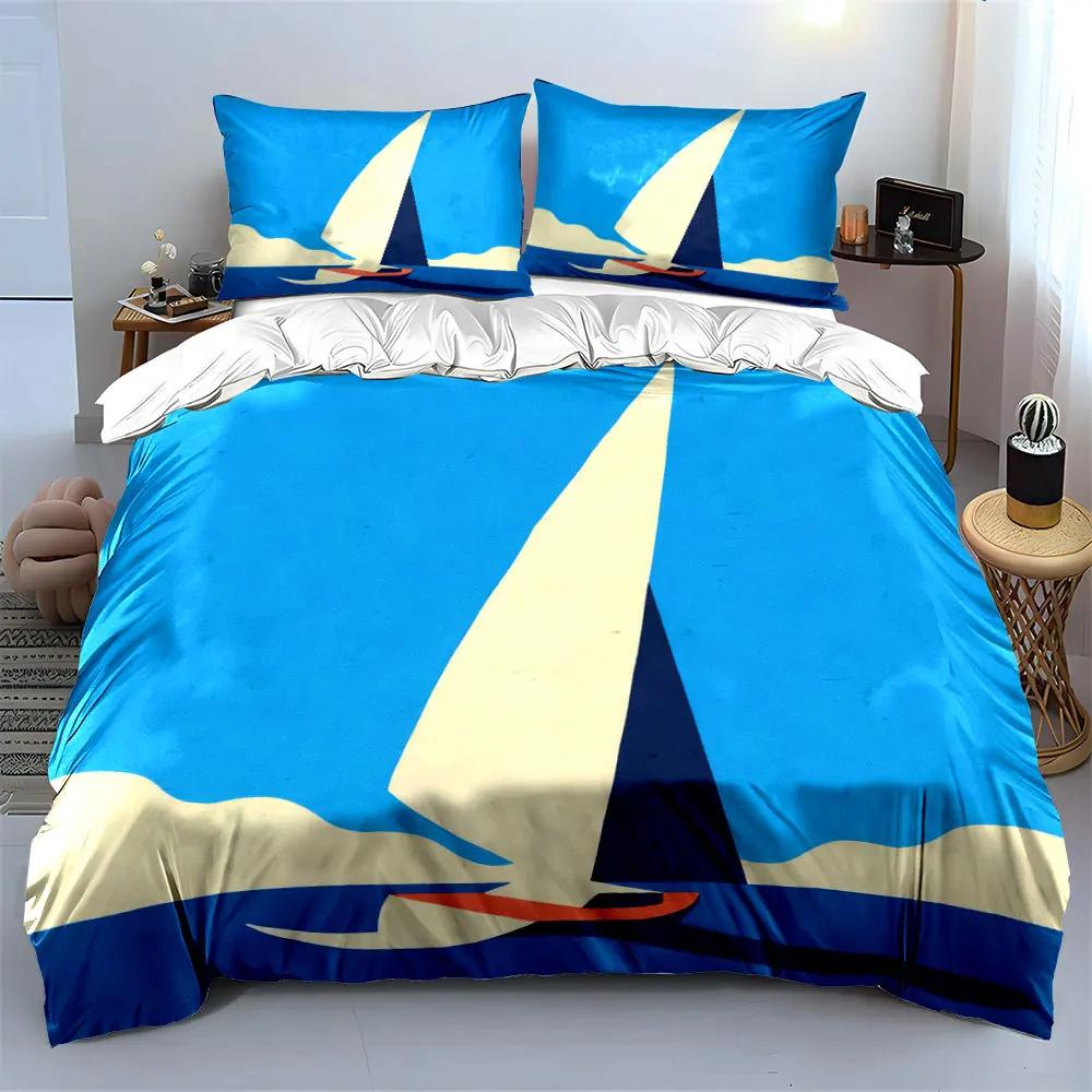 Sailboat Art Decor Set Soft Comfortable Duvet Cover Bedding Set Included 1*Duvet Cover & 2*Pillowcases Gift