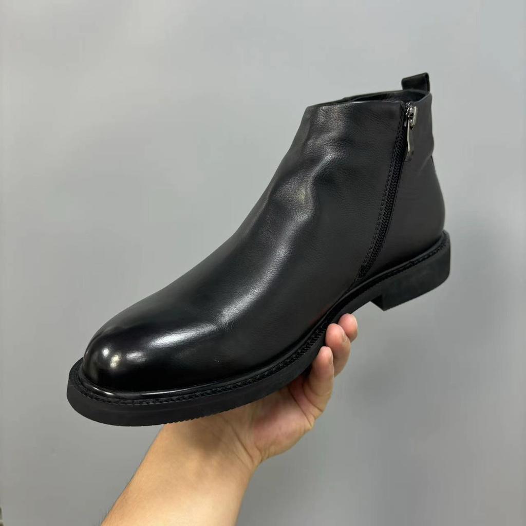 Winter cowhide velvet men's shoes 2025 new Martin boots cotton shoes high-top Chelsea men's velvet thermal leather shoes