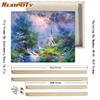 RUOPOTY Oil Painting By Numbers Lake Landscape Handpainted Unique Gift Pictures By Numbers Pavilion Spring For Adults Home Decor