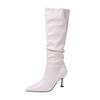 Modne NOWE Buty Jesienne Damskie Szpiczasty Nosek Szpilki Split Skóra Kozaki dla Kobiet INS Moda Seksowne Kozaki do Kolan Plisowane Kozaki na Wysokim Obcasie