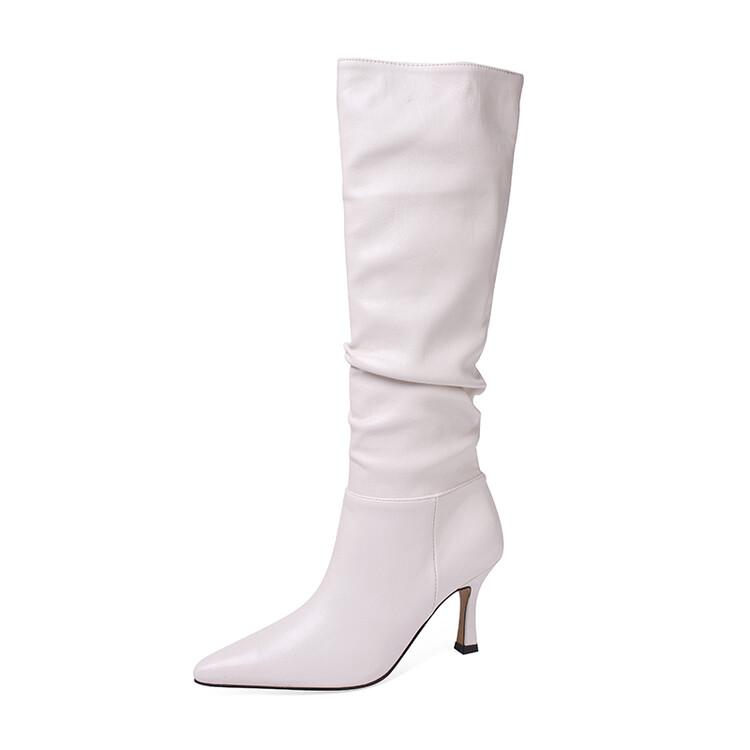 

Fashion NEW Fall Shoes Women Pointed Toe Stiletto Split Leather Boots for Women INS Fashion Sexy Knee-high Boots Pleated High Heel Boots 35